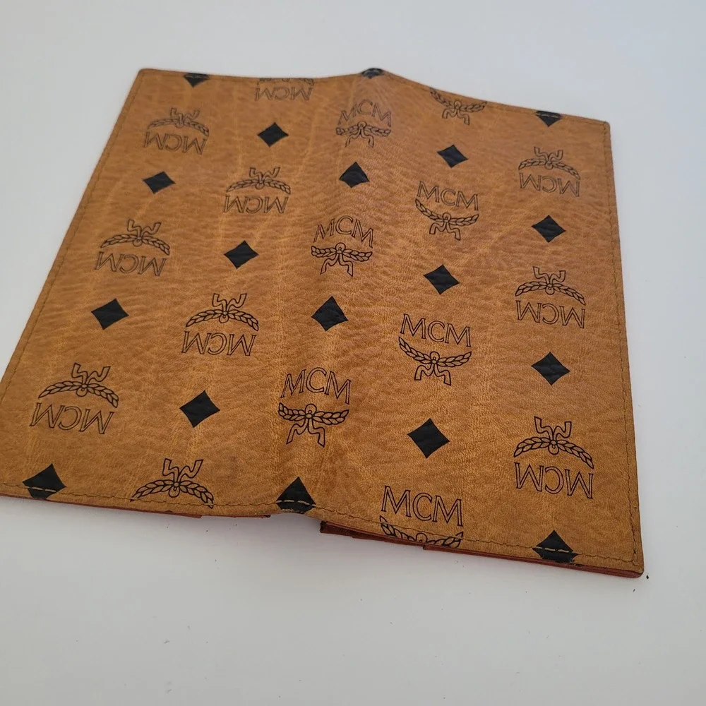 MCM Visetos Monogram Cognac Leather Long Bifold Wallet Michael Cromer Handmade